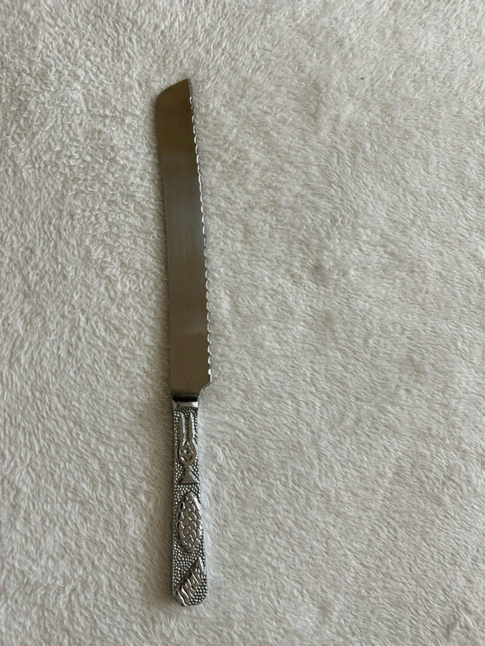 Vintage Challah Knife Silver Plated Stainless Blade Embossed In Honor of Shabbat